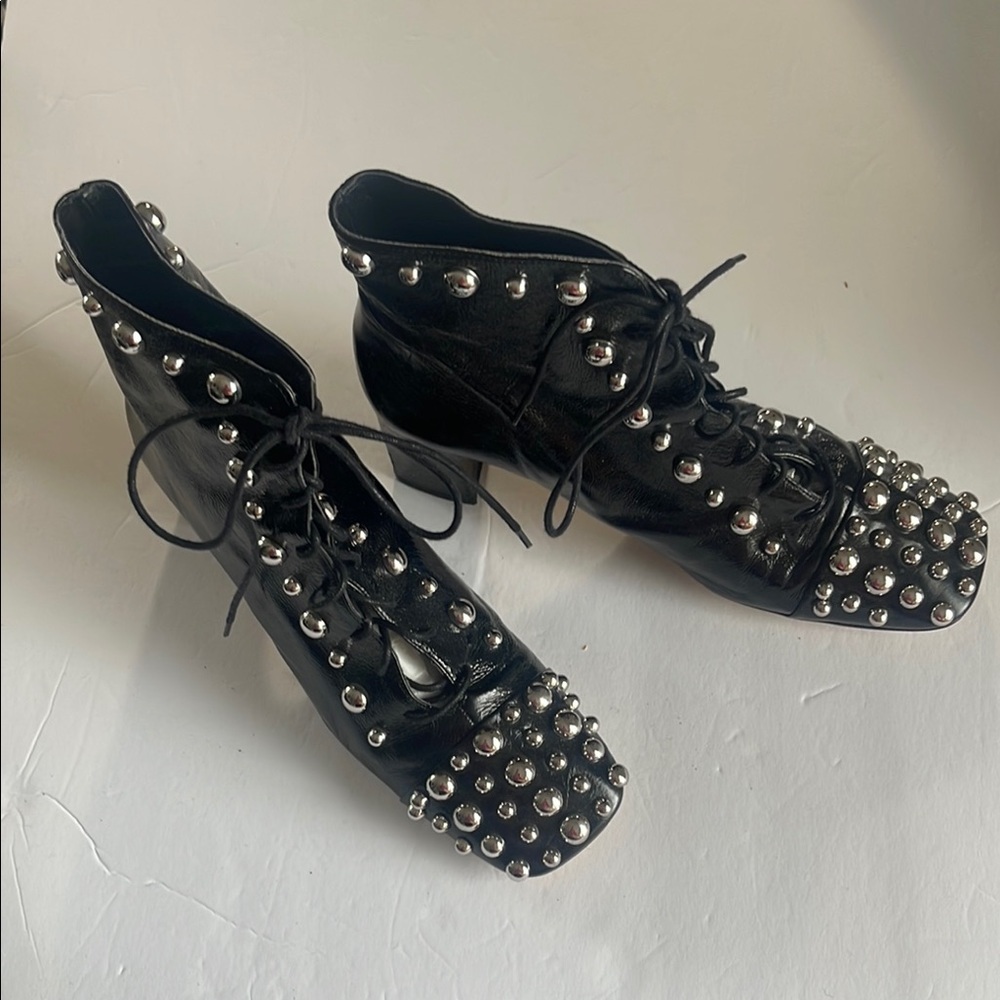 Zara Black Lace Up Boots with Silver Studs